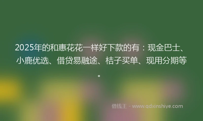 2025年的和惠花花一样好下款的有：现金巴士、小鹿优选、借贷易融途、桔子买单、现用分期等。