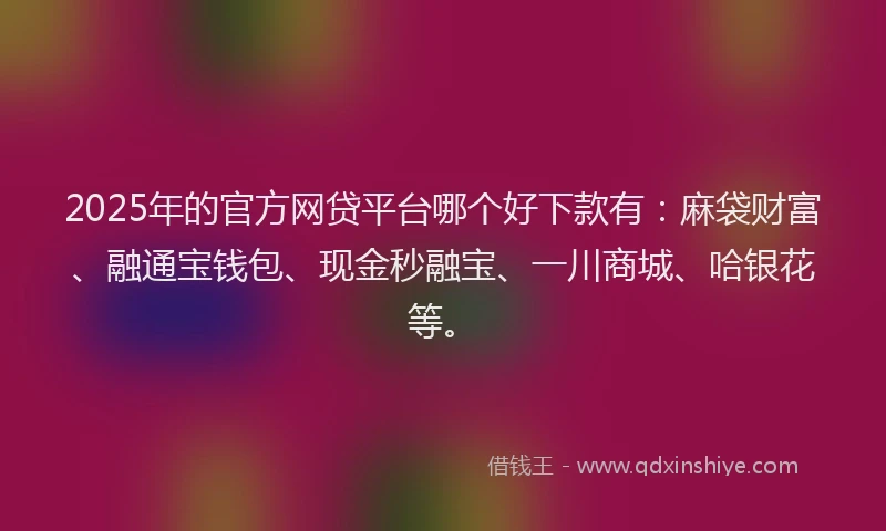 2025年的官方网贷平台哪个好下款有：麻袋财富、融通宝钱包、现金秒融宝、一川商城、哈银花等。
