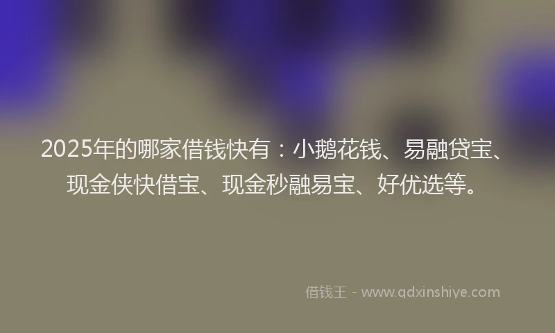 2025年的哪家借钱快有：小鹅花钱、易融贷宝、现金侠快借宝、现金秒融易宝、好优选等。