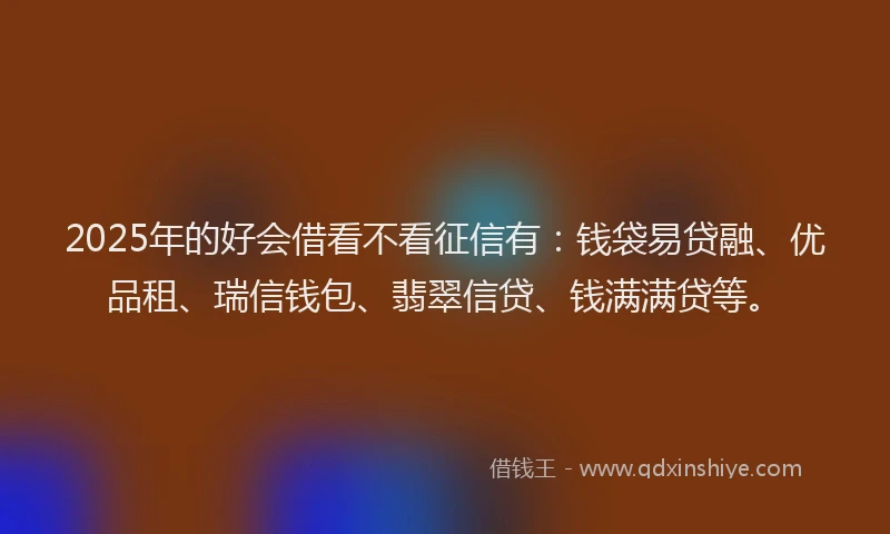 2025年的好会借看不看征信有：钱袋易贷融、优品租、瑞信钱包、翡翠信贷、钱满满贷等。