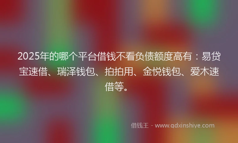 2025年的哪个平台借钱不看负债额度高有：易贷宝速借、瑞泽钱包、拍拍用、金悦钱包、爱木速借等。