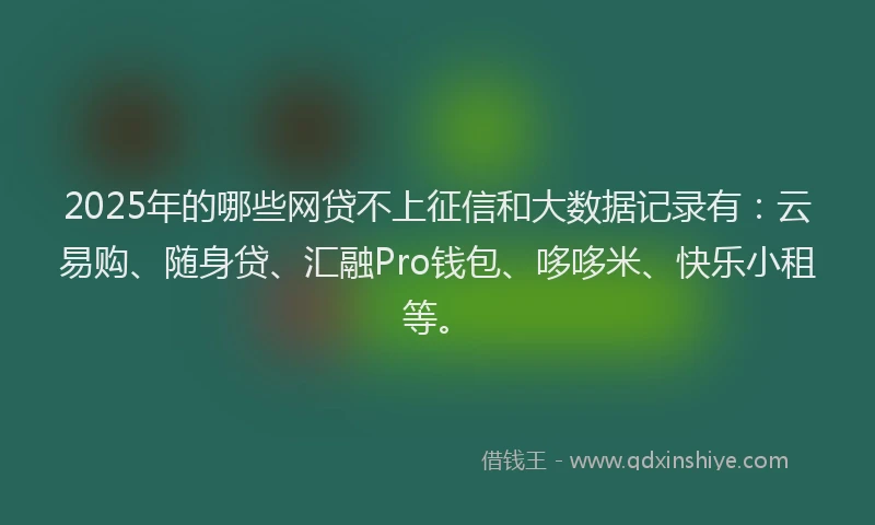 2025年的哪些网贷不上征信和大数据记录有：云易购、随身贷、汇融Pro钱包、哆哆米、快乐小租等。