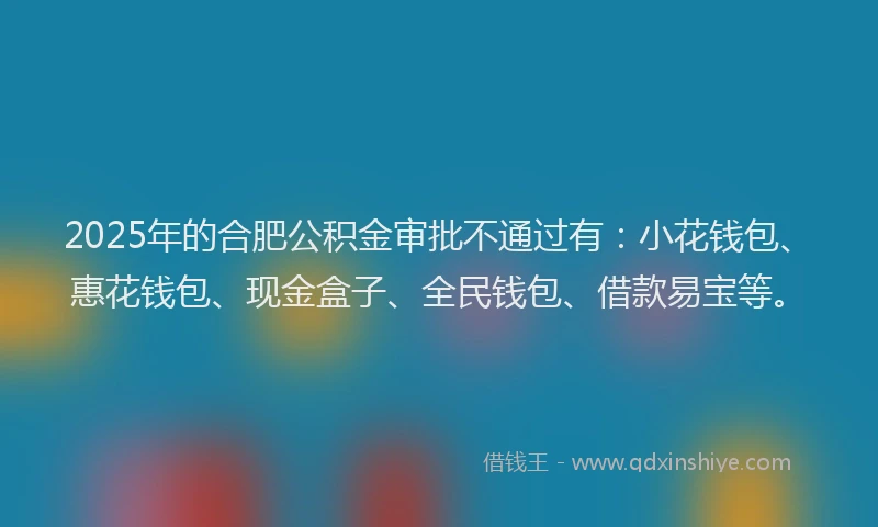 2025年的合肥公积金审批不通过有：小花钱包、惠花钱包、现金盒子、全民钱包、借款易宝等。