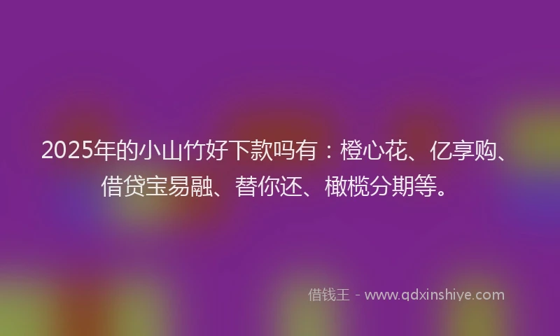 2025年的小山竹好下款吗有：橙心花、亿享购、借贷宝易融、替你还、橄榄分期等。