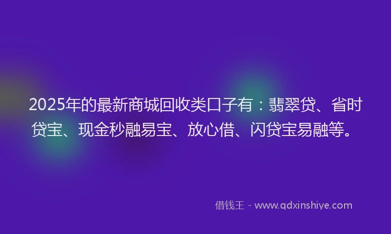 2025年的最新商城回收类口子有：翡翠贷、省时贷宝、现金秒融易宝、放心借、闪贷宝易融等。