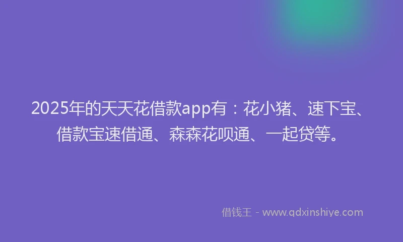 2025年的天天花借款app有：花小猪、速下宝、借款宝速借通、森森花呗通、一起贷等。