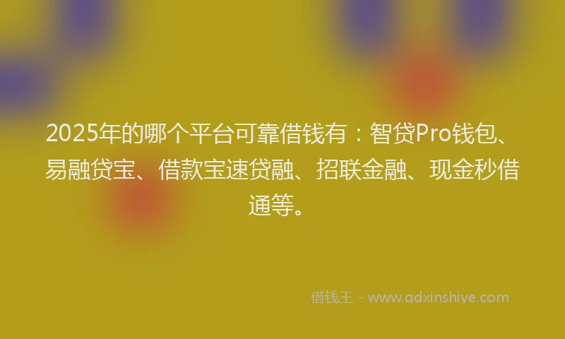 2025年的哪个平台可靠借钱有：智贷Pro钱包、易融贷宝、借款宝速贷融、招联金融、现金秒借通等。