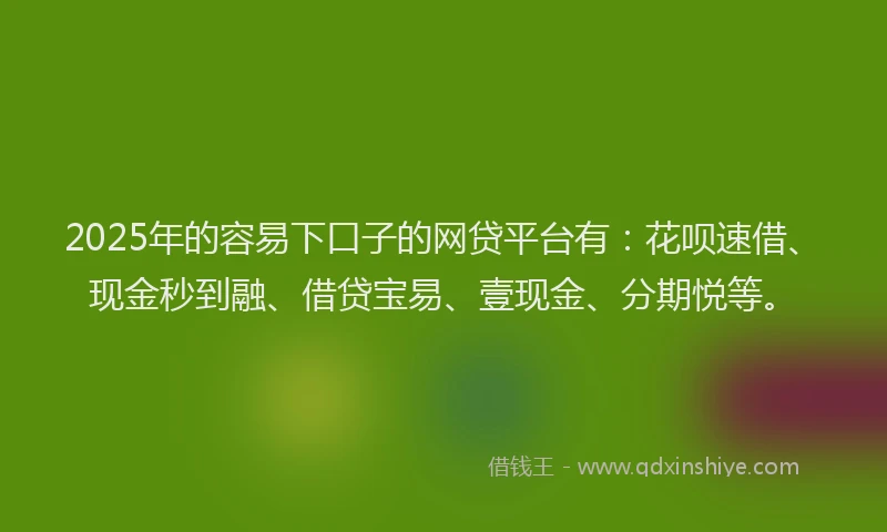 2025年的容易下口子的网贷平台有：花呗速借、现金秒到融、借贷宝易、壹现金、分期悦等。