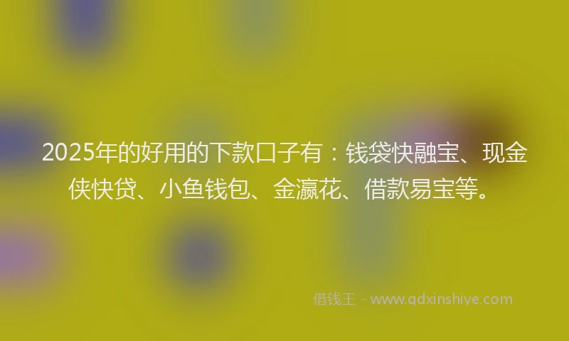 2025年的好用的下款口子有：钱袋快融宝、现金侠快贷、小鱼钱包、金瀛花、借款易宝等。