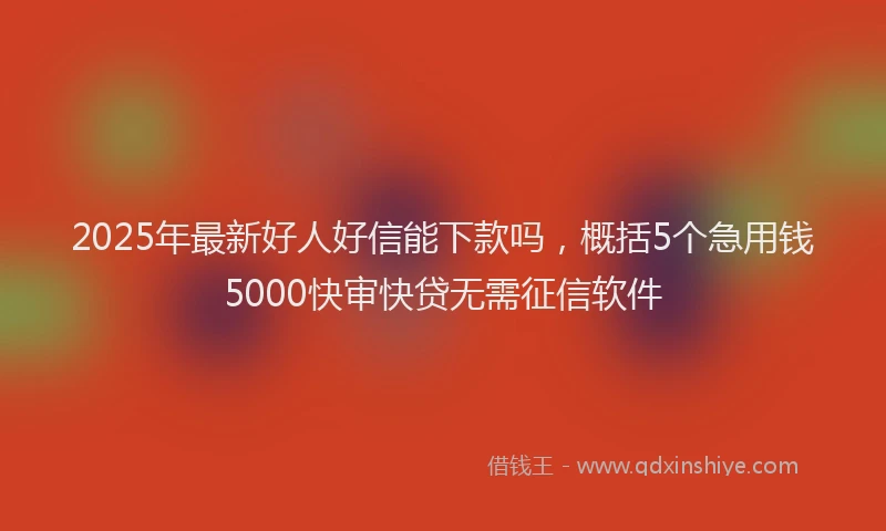 2025年最新好人好信能下款吗，概括5个急用钱5000快审快贷无需征信软件