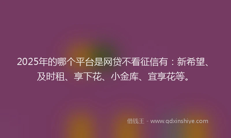 2025年的哪个平台是网贷不看征信有：新希望、及时租、享下花、小金库、宜享花等。