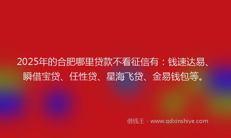 2025年的合肥哪里贷款不看征信有：钱速达易、瞬借宝贷、任性贷、星海飞贷、金易钱包等。