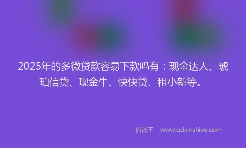 2025年的多微贷款容易下款吗有：现金达人、琥珀信贷、现金牛、快快贷、租小新等。