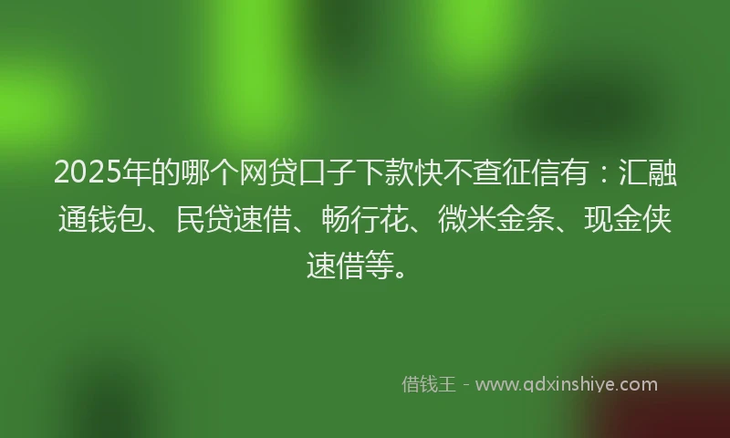 2025年的哪个网贷口子下款快不查征信有：汇融通钱包、民贷速借、畅行花、微米金条、现金侠速借等。