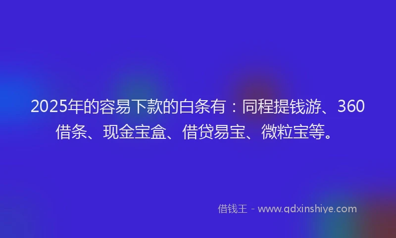 2025年的容易下款的白条有：同程提钱游、360借条、现金宝盒、借贷易宝、微粒宝等。