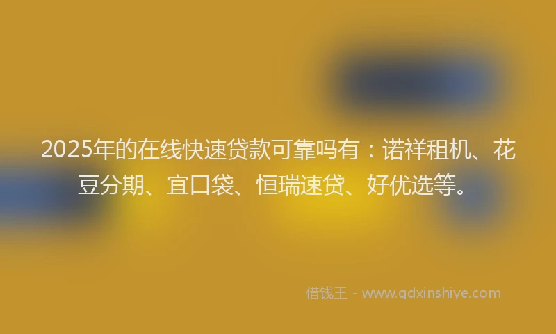 2025年的在线快速贷款可靠吗有：诺祥租机、花豆分期、宜口袋、恒瑞速贷、好优选等。