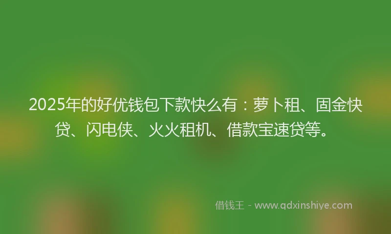 2025年的好优钱包下款快么有：萝卜租、固金快贷、闪电侠、火火租机、借款宝速贷等。