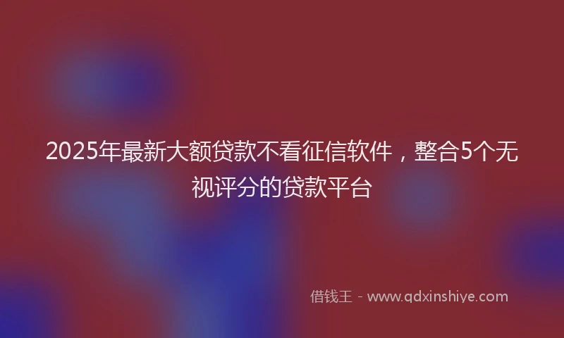 2025年最新大额贷款不看征信软件，整合5个无视评分的贷款平台