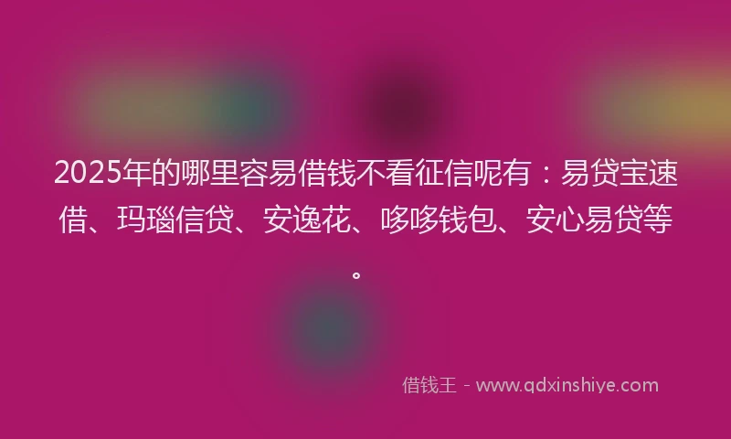 2025年的哪里容易借钱不看征信呢有：易贷宝速借、玛瑙信贷、安逸花、哆哆钱包、安心易贷等。