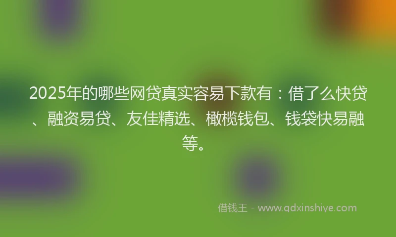 2025年的哪些网贷真实容易下款有：借了么快贷、融资易贷、友佳精选、橄榄钱包、钱袋快易融等。