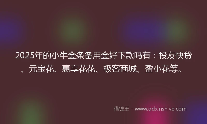 2025年的小牛金条备用金好下款吗有：投友快贷、元宝花、惠享花花、极客商城、盈小花等。