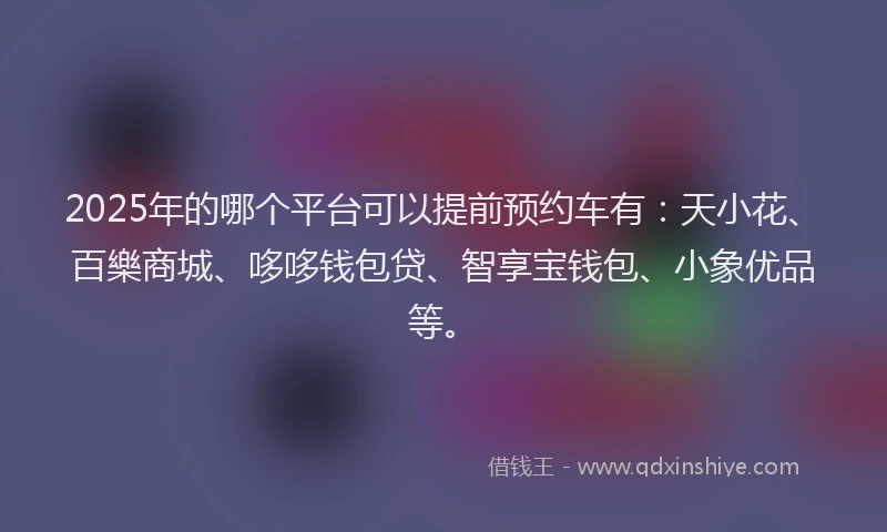 2025年的哪个平台可以提前预约车有：天小花、百樂商城、哆哆钱包贷、智享宝钱包、小象优品等。