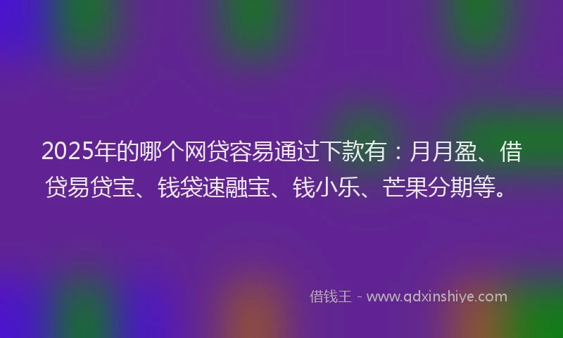 2025年的哪个网贷容易通过下款有：月月盈、借贷易贷宝、钱袋速融宝、钱小乐、芒果分期等。