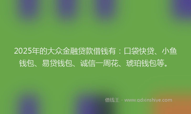 2025年的大众金融贷款借钱有：口袋快贷、小鱼钱包、易贷钱包、诚信一周花、琥珀钱包等。