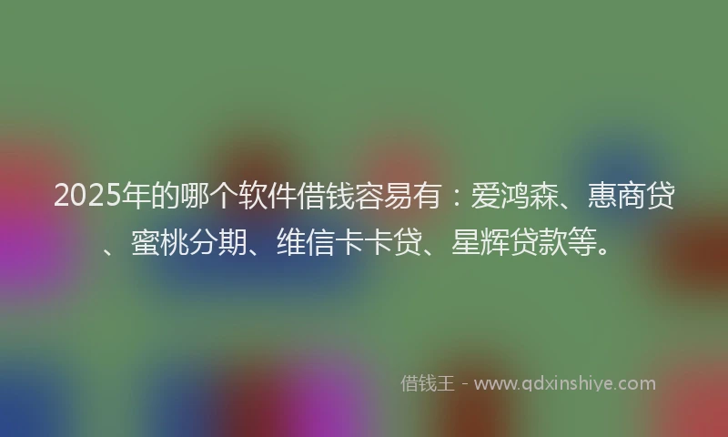 2025年的哪个软件借钱容易有：爱鸿森、惠商贷、蜜桃分期、维信卡卡贷、星辉贷款等。