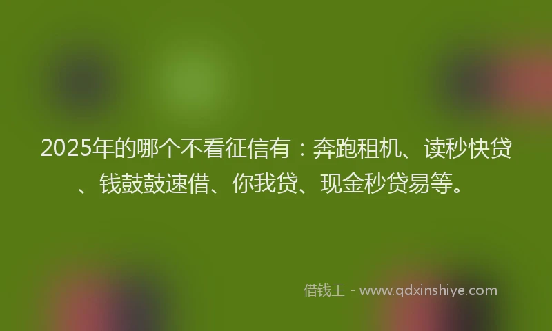 2025年的哪个不看征信有：奔跑租机、读秒快贷、钱鼓鼓速借、你我贷、现金秒贷易等。