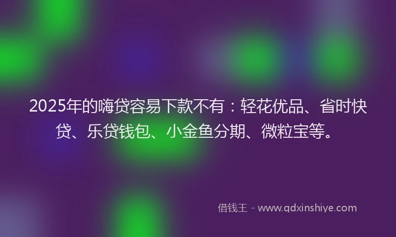 2025年的嗨贷容易下款不有：轻花优品、省时快贷、乐贷钱包、小金鱼分期、微粒宝等。