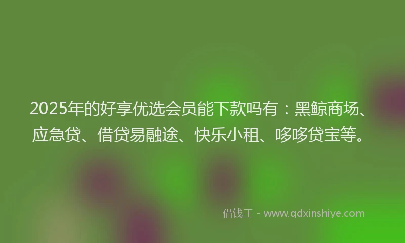 2025年的好享优选会员能下款吗有：黑鲸商场、应急贷、借贷易融途、快乐小租、哆哆贷宝等。