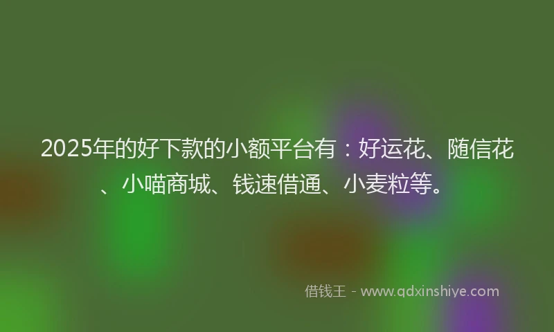 2025年的好下款的小额平台有：好运花、随信花、小喵商城、钱速借通、小麦粒等。