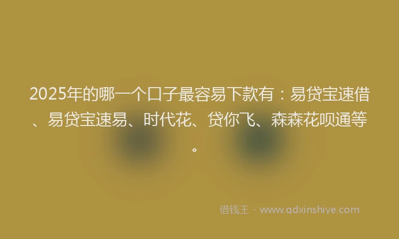 2025年的哪一个口子最容易下款有：易贷宝速借、易贷宝速易、时代花、贷你飞、森森花呗通等。