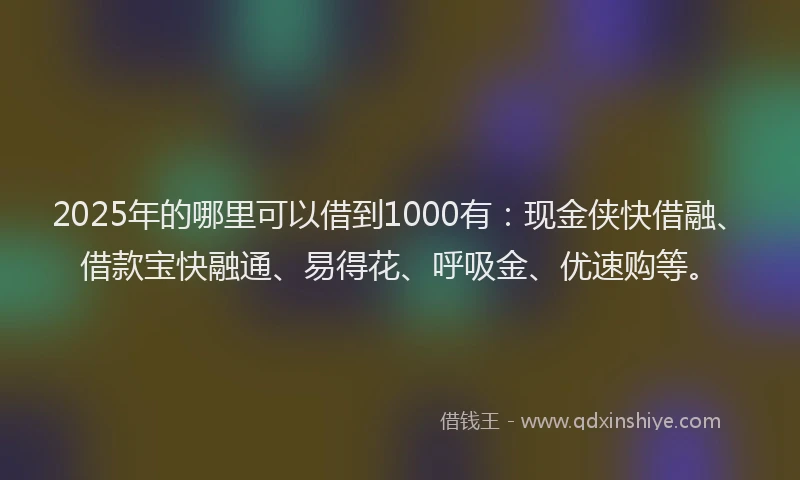 2025年的哪里可以借到1000有：现金侠快借融、借款宝快融通、易得花、呼吸金、优速购等。