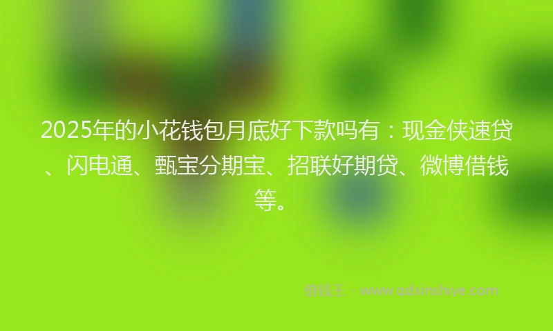 2025年的小花钱包月底好下款吗有：现金侠速贷、闪电通、甄宝分期宝、招联好期贷、微博借钱等。