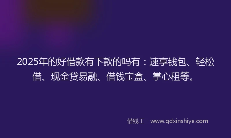 2025年的好借款有下款的吗有：速享钱包、轻松借、现金贷易融、借钱宝盒、掌心租等。