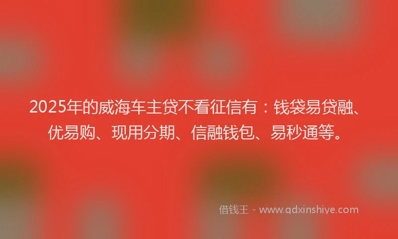 2025年的威海车主贷不看征信有：钱袋易贷融、优易购、现用分期、信融钱包、易秒通等。