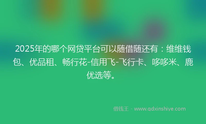 2025年的哪个网贷平台可以随借随还有：维维钱包、优品租、畅行花-信用飞-飞行卡、哆哆米、鹿优选等。