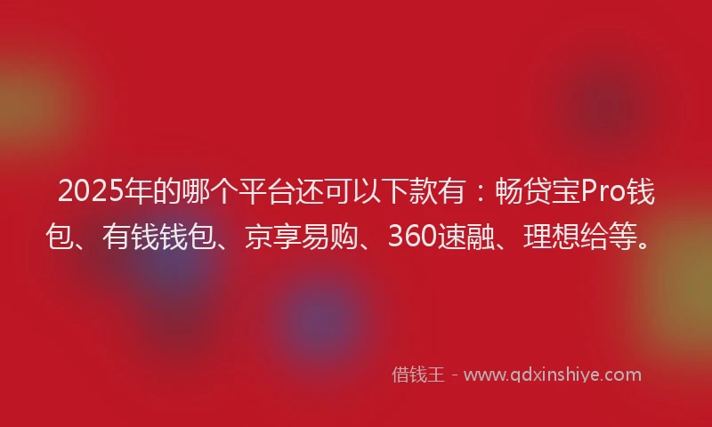2025年的哪个平台还可以下款有：畅贷宝Pro钱包、有钱钱包、京享易购、360速融、理想给等。