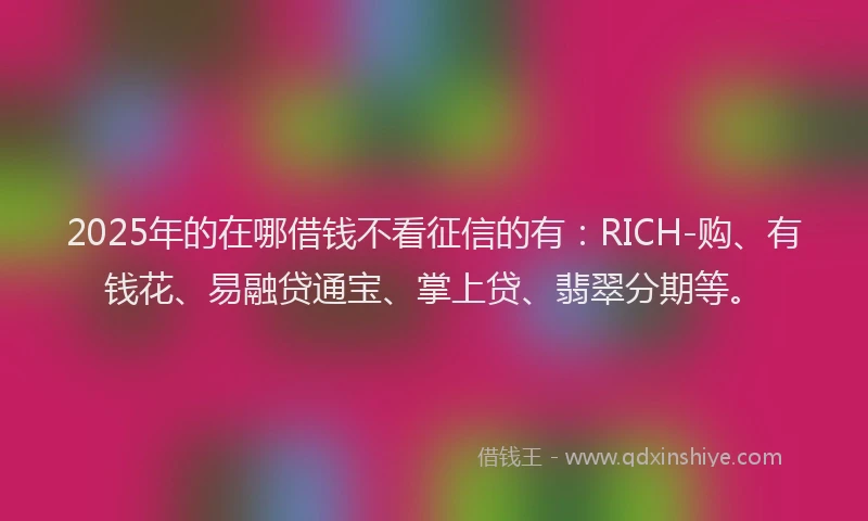 2025年的在哪借钱不看征信的有：RICH-购、有钱花、易融贷通宝、掌上贷、翡翠分期等。
