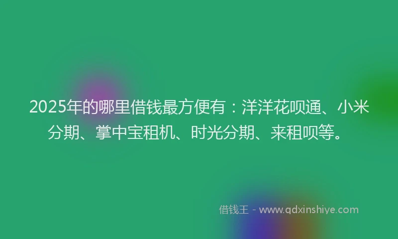 2025年的哪里借钱最方便有：洋洋花呗通、小米分期、掌中宝租机、时光分期、来租呗等。