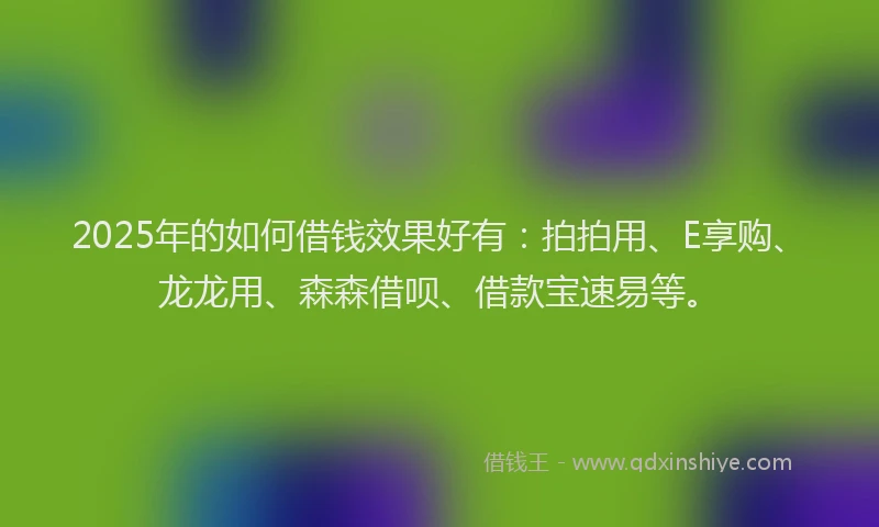 2025年的如何借钱效果好有：拍拍用、E享购、龙龙用、森森借呗、借款宝速易等。