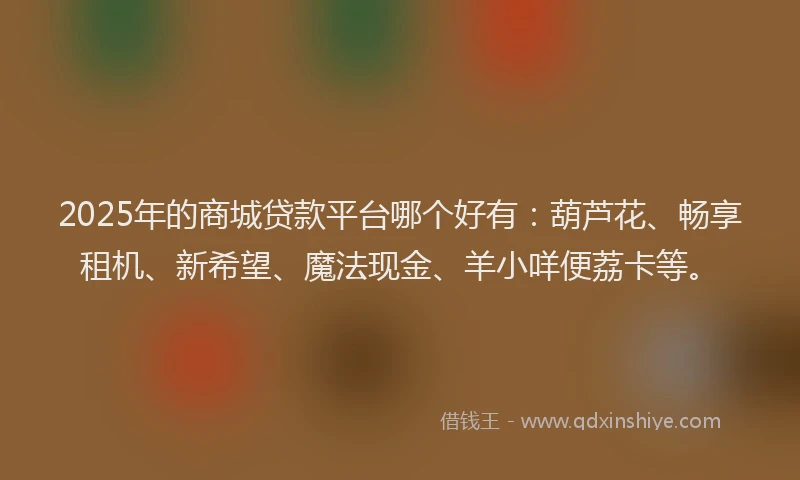 2025年的商城贷款平台哪个好有：葫芦花、畅享租机、新希望、魔法现金、羊小咩便荔卡等。