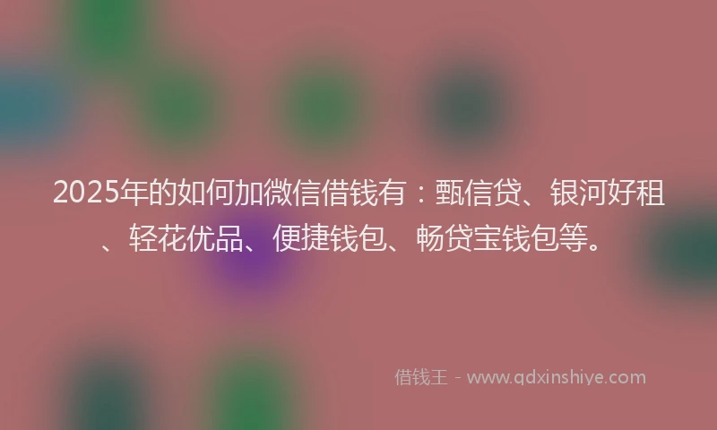 2025年的如何加微信借钱有：甄信贷、银河好租、轻花优品、便捷钱包、畅贷宝钱包等。