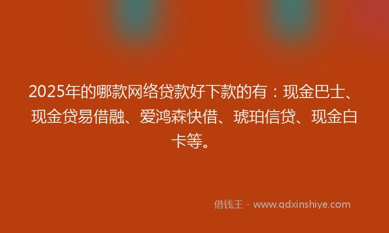 2025年的哪款网络贷款好下款的有：现金巴士、现金贷易借融、爱鸿森快借、琥珀信贷、现金白卡等。