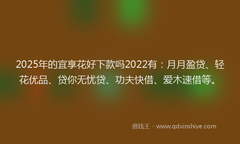 2025年的宜享花好下款吗2022有：月月盈贷、轻花优品、贷你无忧贷、功夫快借、爱木速借等。