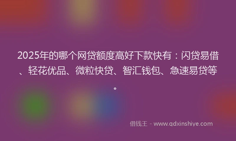 2025年的哪个网贷额度高好下款快有：闪贷易借、轻花优品、微粒快贷、智汇钱包、急速易贷等。