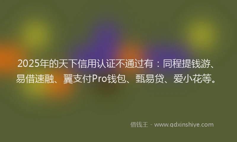 2025年的天下信用认证不通过有：同程提钱游、易借速融、翼支付Pro钱包、甄易贷、爱小花等。