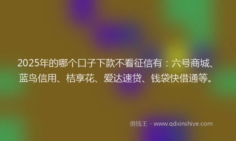 2025年的哪个口子下款不看征信有：六号商城、蓝鸟信用、桔享花、爱达速贷、钱袋快借通等。